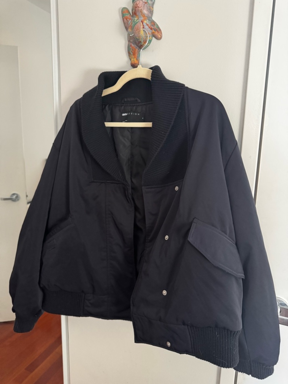 ASOS DESIGN knit collar bomber jacket in navy - Picture 4 of 5